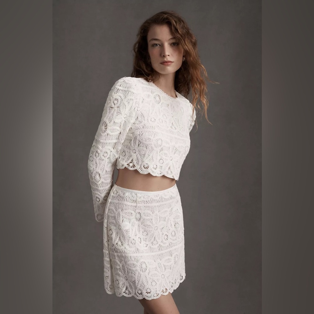 Saylor Bernie Cropped Crochet Lace Top & Mini Skirt Set - Size S